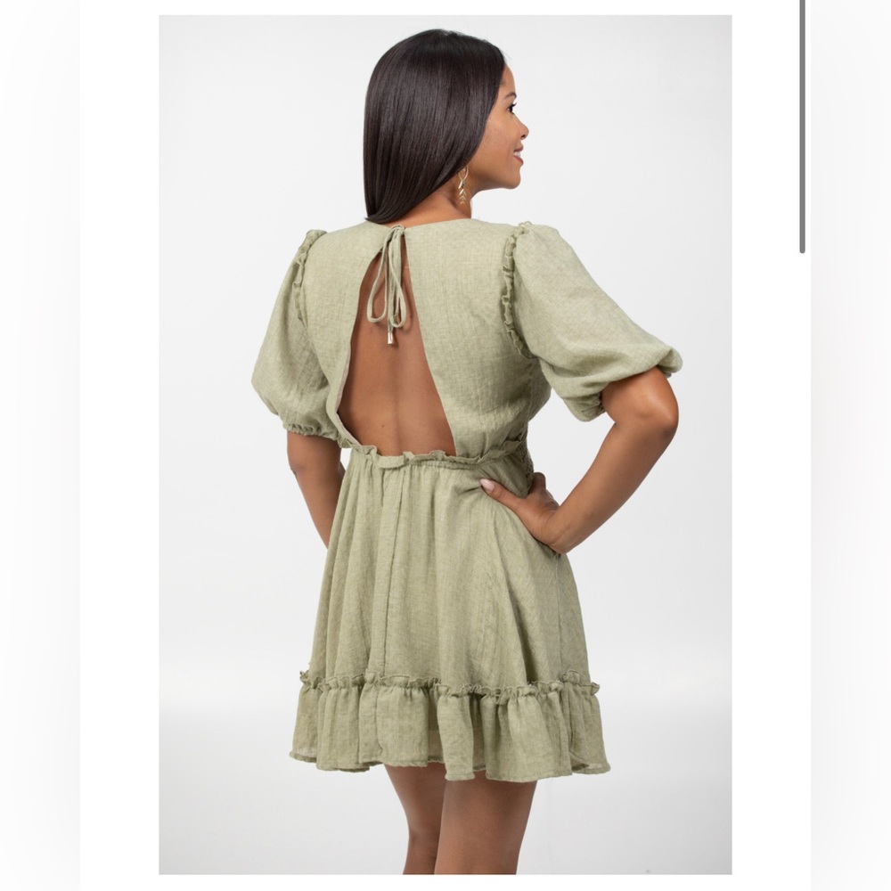 HYFVE Olive Green Ruffled Mini Dress - Picture 2 of 6